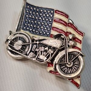 Vintage Harley Davidson Motorcycle US Flag Bike Lapel Pin